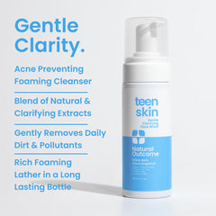 Natural Outcome Teen Skin Face Wash foam close-up shows light, daily cleansing lather.