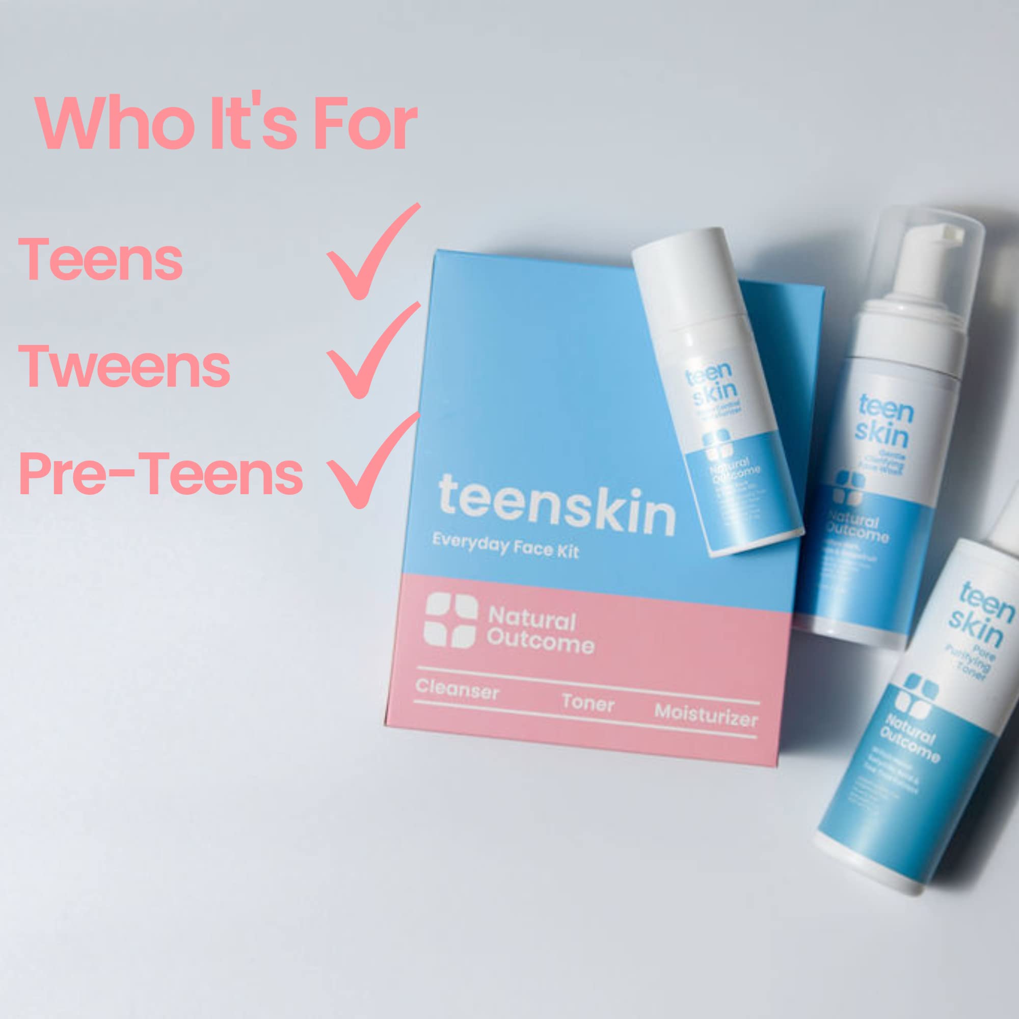 Natural Outcome routine display showing step-by-step teen skincare regimen.