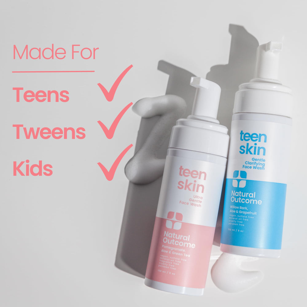 Natural Outcome Teen Skin Ultra Gentle Kid-Friendly Routine helps simplify daily cleansing.