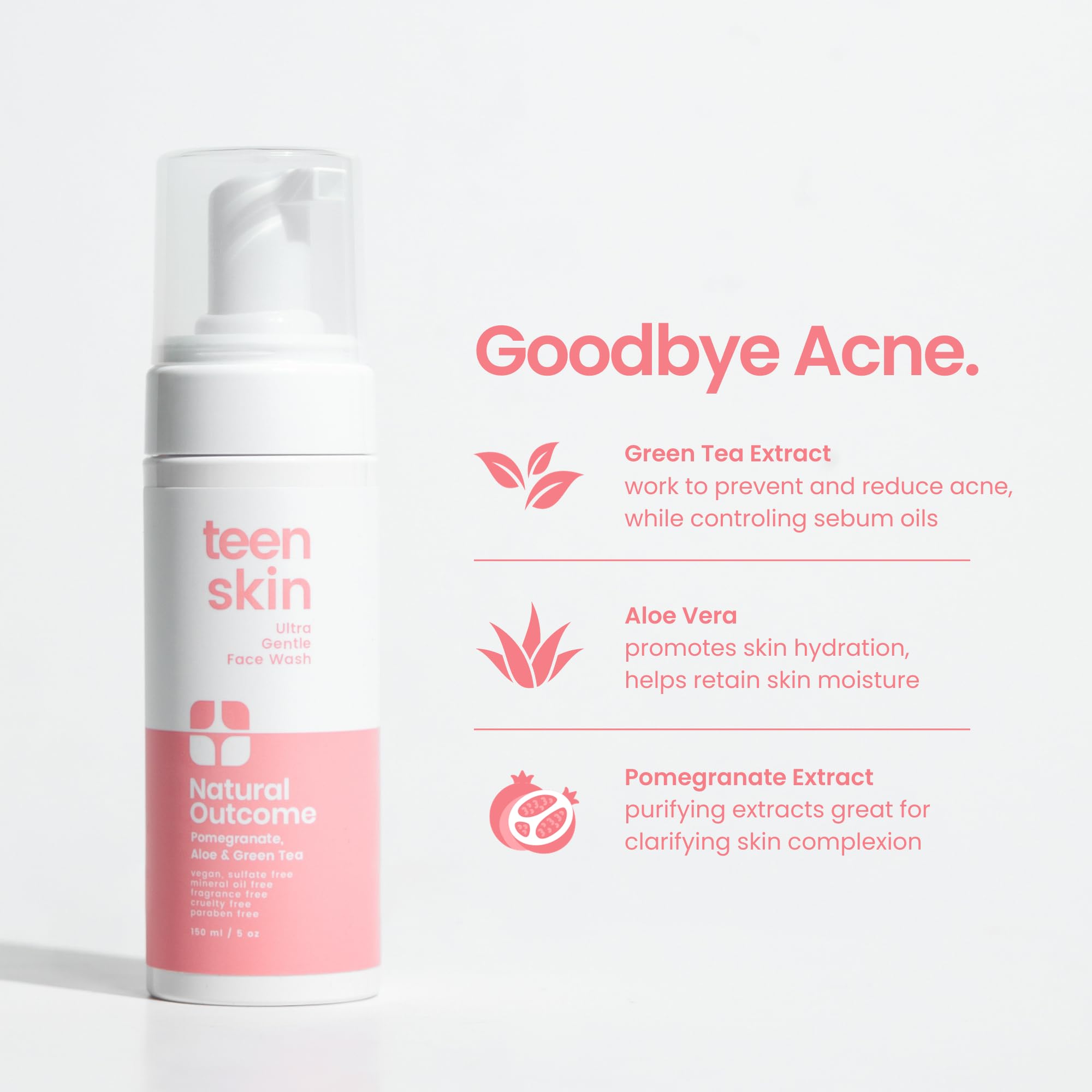 Natural Outcome Teen Skin Ultra Gentle USA-Made label signals trusted, quality skincare.