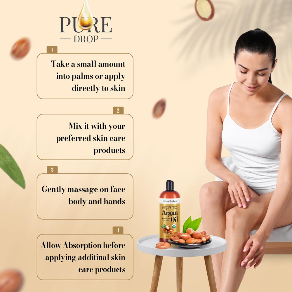 Natural Riches Argan Oil cold-pressed label close-up for pure, lightweight hydration.