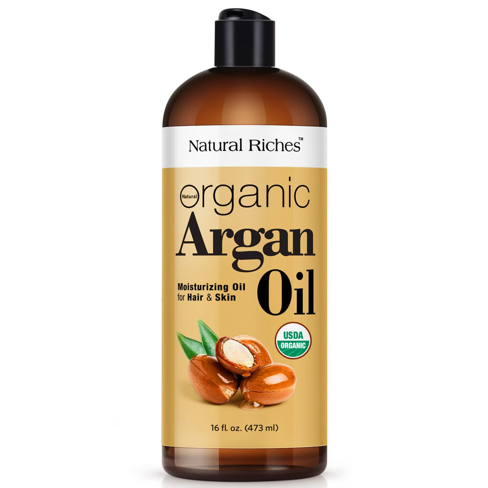 Natural Riches Argan Oil Morocco bottle pour for deep hair hydration and shine.