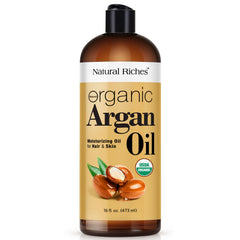 Natural Riches Argan Oil Morocco bottle pour for deep hair hydration and shine.