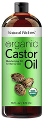 Natural Riches Castor Oil in an amber bottle for daily skin and hair care.