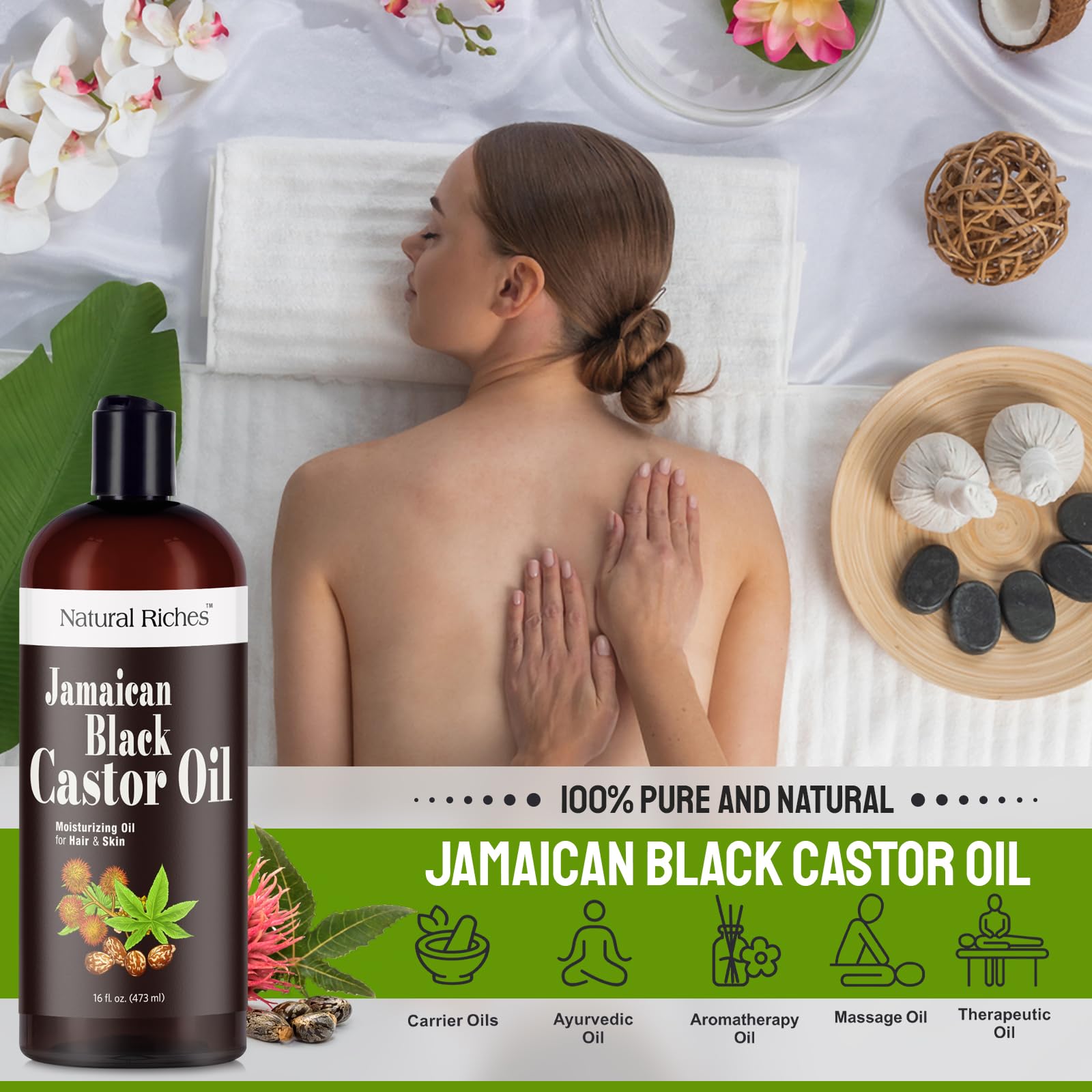 Natural Riches eyelashes-eyebrows image shows nourishing castor oil for lash and brow strength.