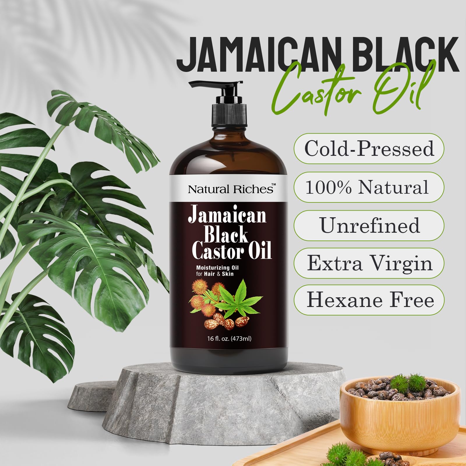 Natural Riches Jamaican Black Castor Oil hair-care application on styled strands