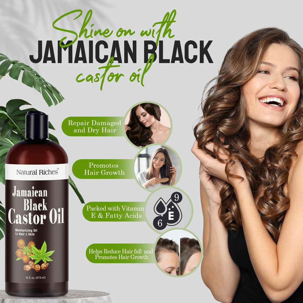 Natural Riches hair-growth routine image suggests scalp nourishment and stronger-looking hair.