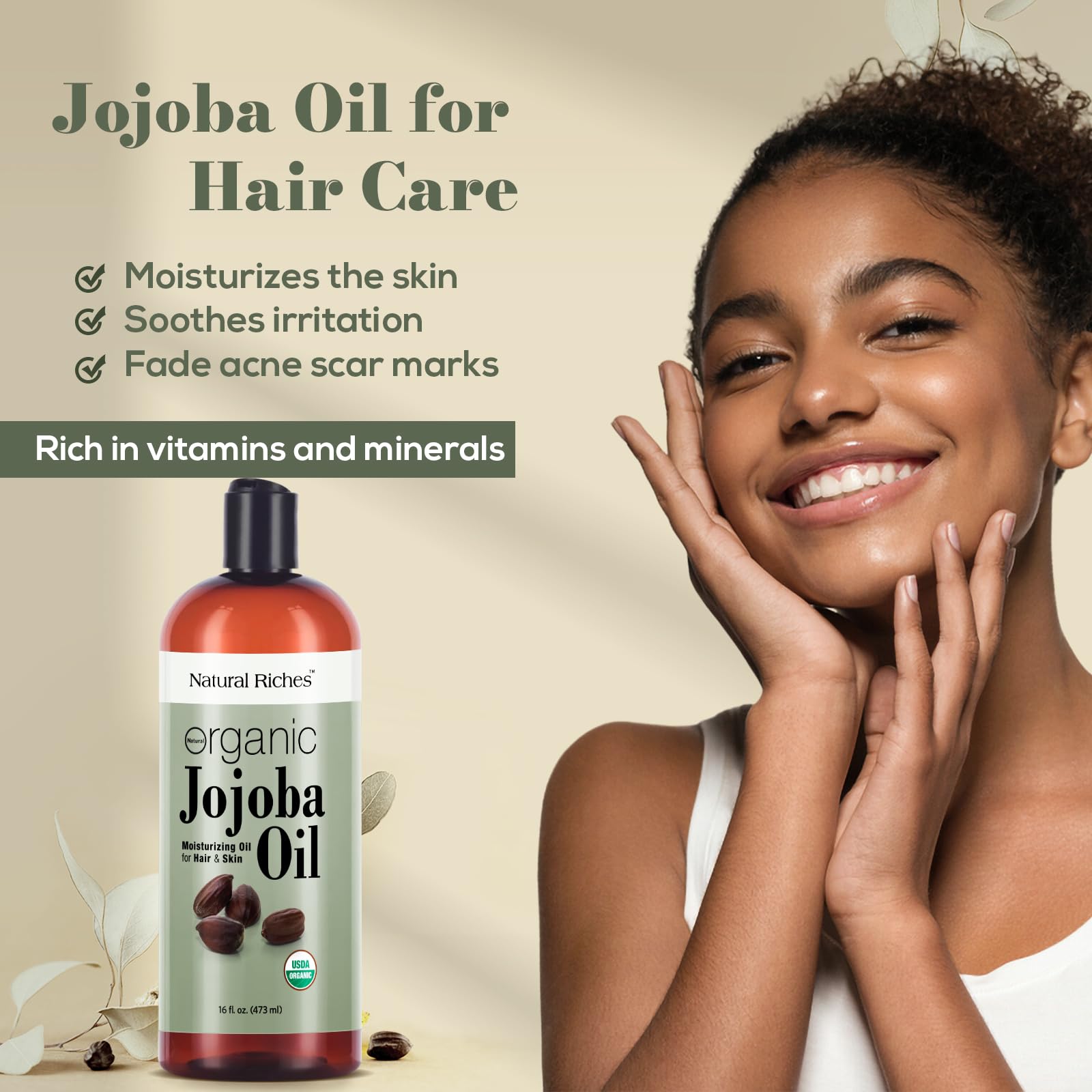 Natural Riches Jojoba Oil face application showing quick absorption