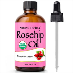 Natural Riches rosehip oil bottle pour for clean skin nourishment