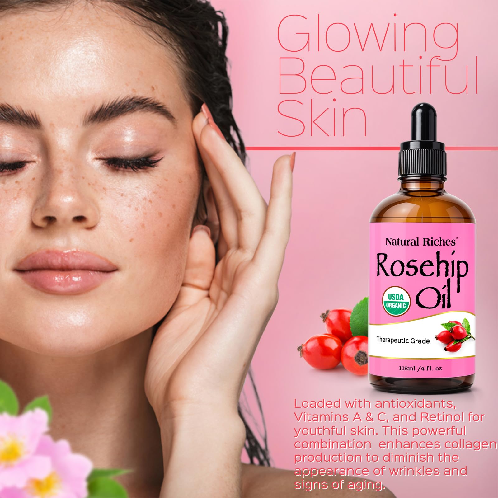 Natural Riches rosehip seeds closeup reveals ingredient origin for skin