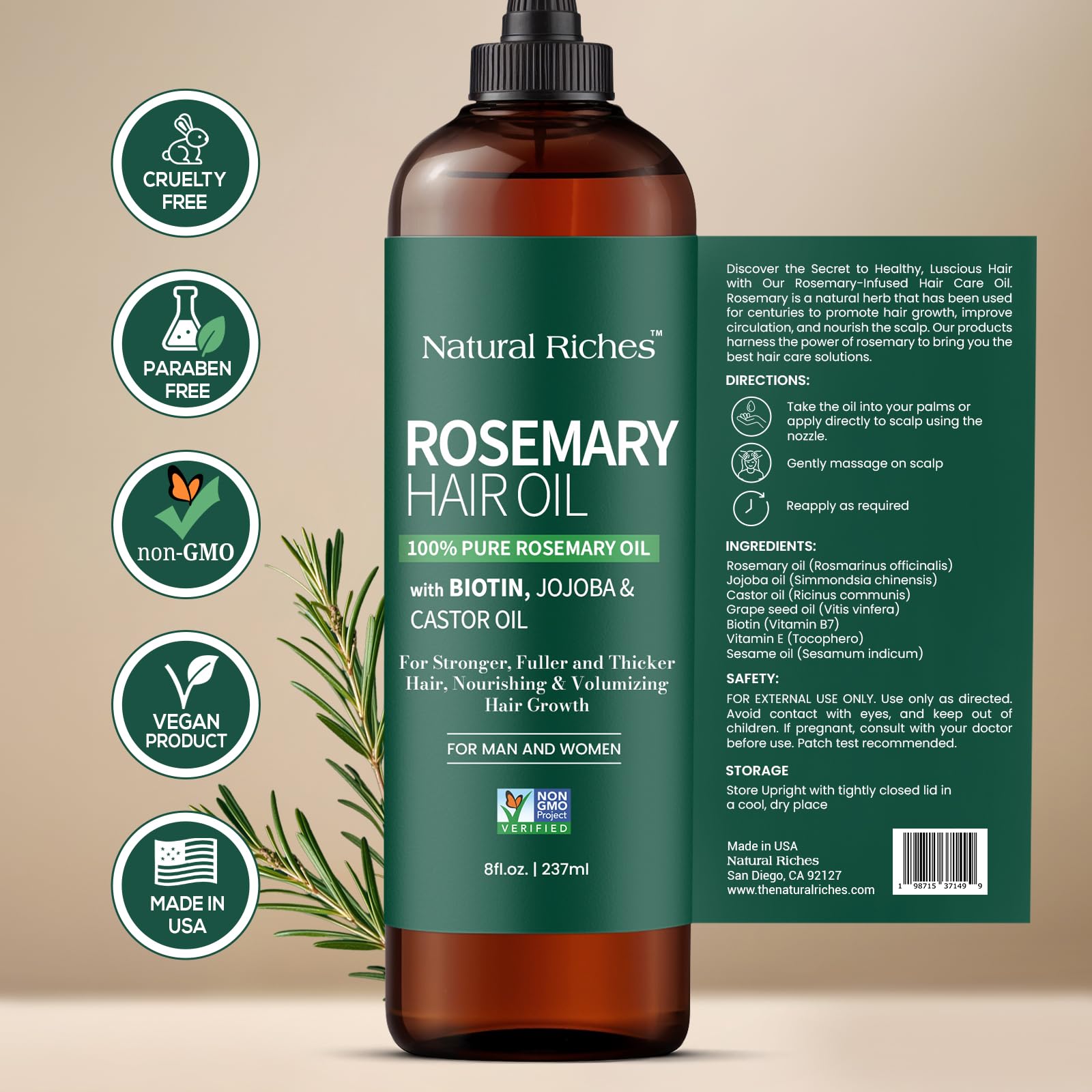 Natural Riches rosemary oil application shows soothing scalp massage routine