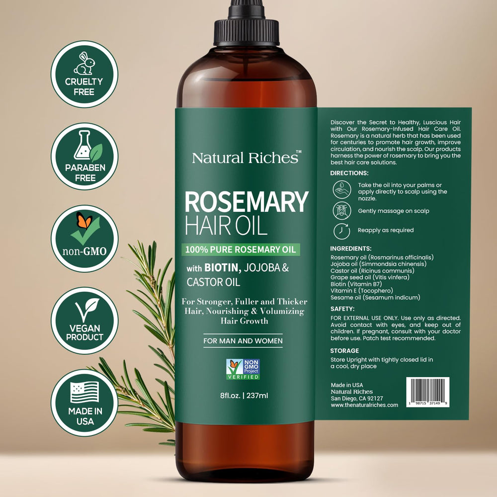 Natural Riches rosemary oil application shows soothing scalp massage routine