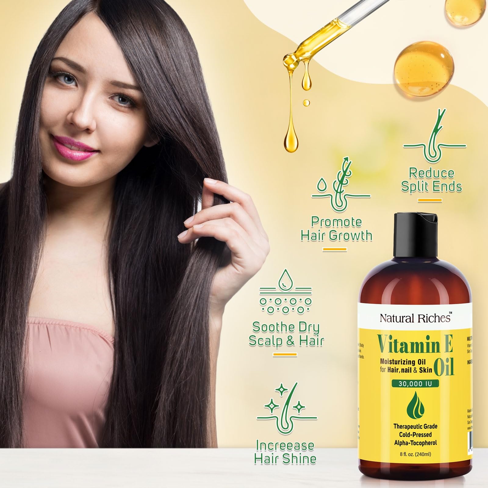 Natural Riches Vitamin E oil applied to nails to soften cuticles.