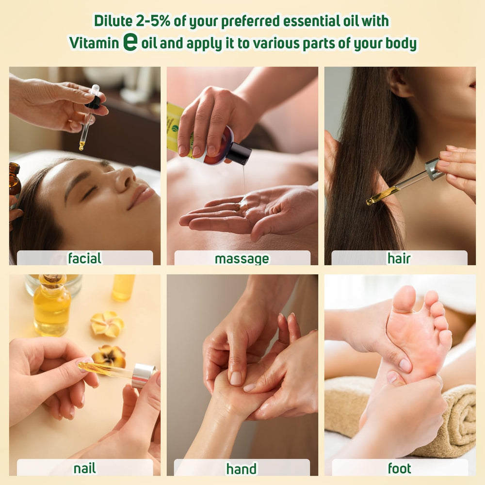 Natural Riches Vitamin E oil packaging highlights quality and non-GMO status.