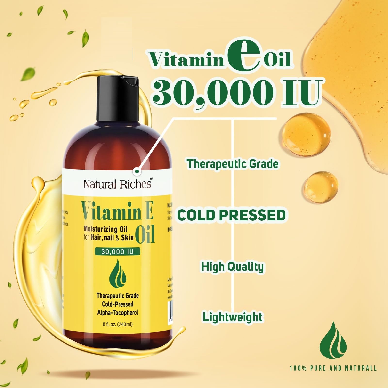 Natural Riches Vitamin E oil massaged into scalp for nourishment.