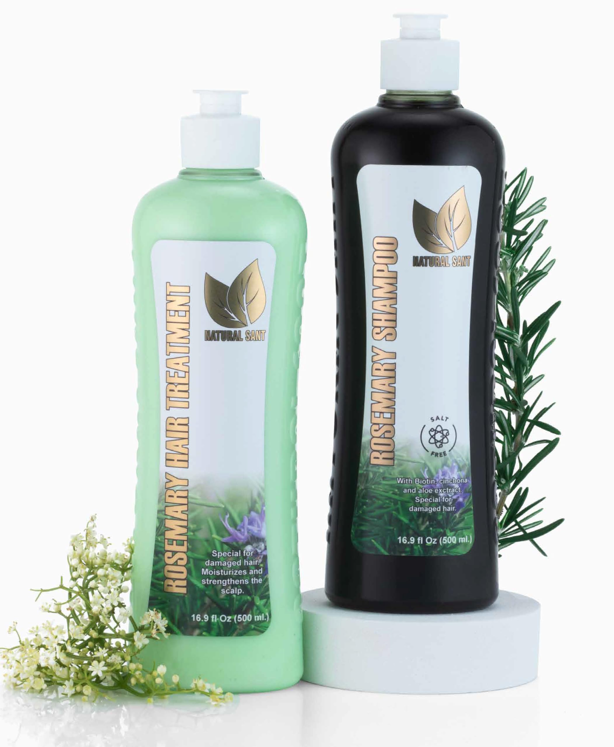 Natural Sant Rosemary & Cinchona shampoo bottle front showcases herbal formula for scalp purification.