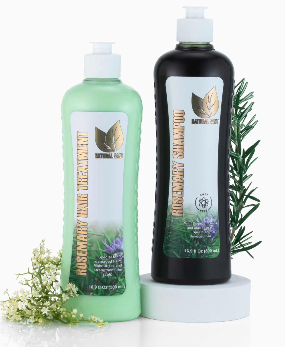 Natural Sant Rosemary & Cinchona shampoo bottle front showcases herbal formula for scalp purification.