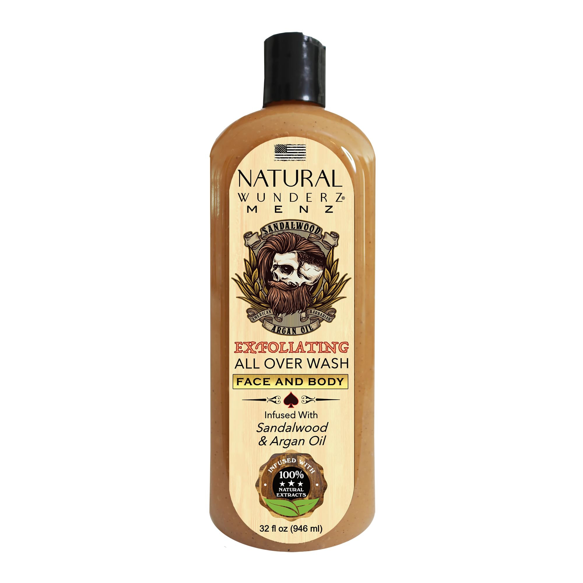 Natural Wunderz mens wash sandalwood-argon bottle pour for an invigorating cleanse