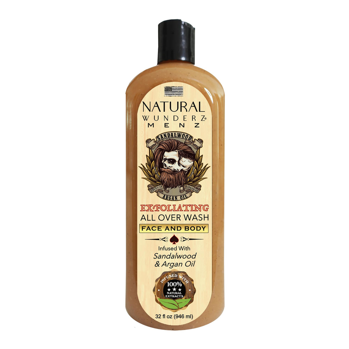 Natural Wunderz mens wash sandalwood-argon bottle pour for an invigorating cleanse