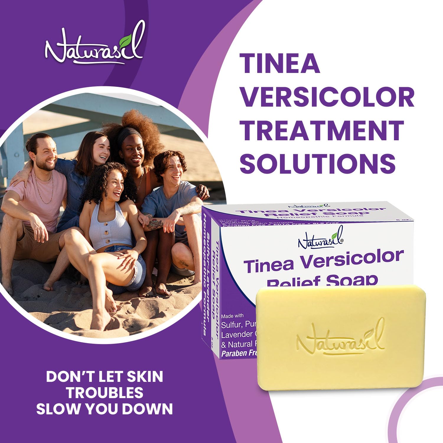 Naturasil packaged tinea versicolor set conveys value and practical two-bar care kit.