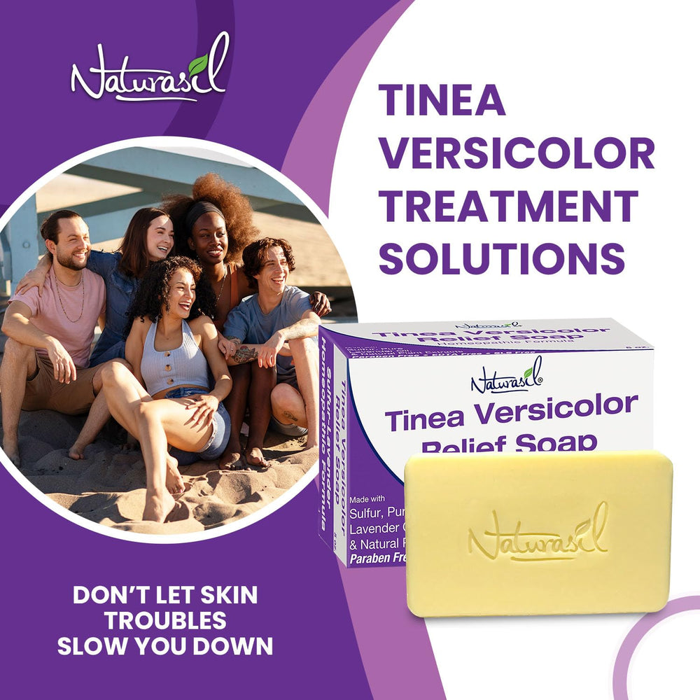 Naturasil packaged tinea versicolor set conveys value and practical two-bar care kit.
