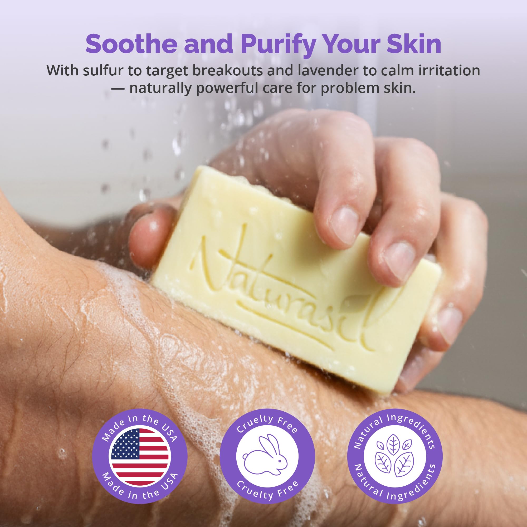 Naturasil sulfur lavender soap bar natural ingredients highlight gentle skin care