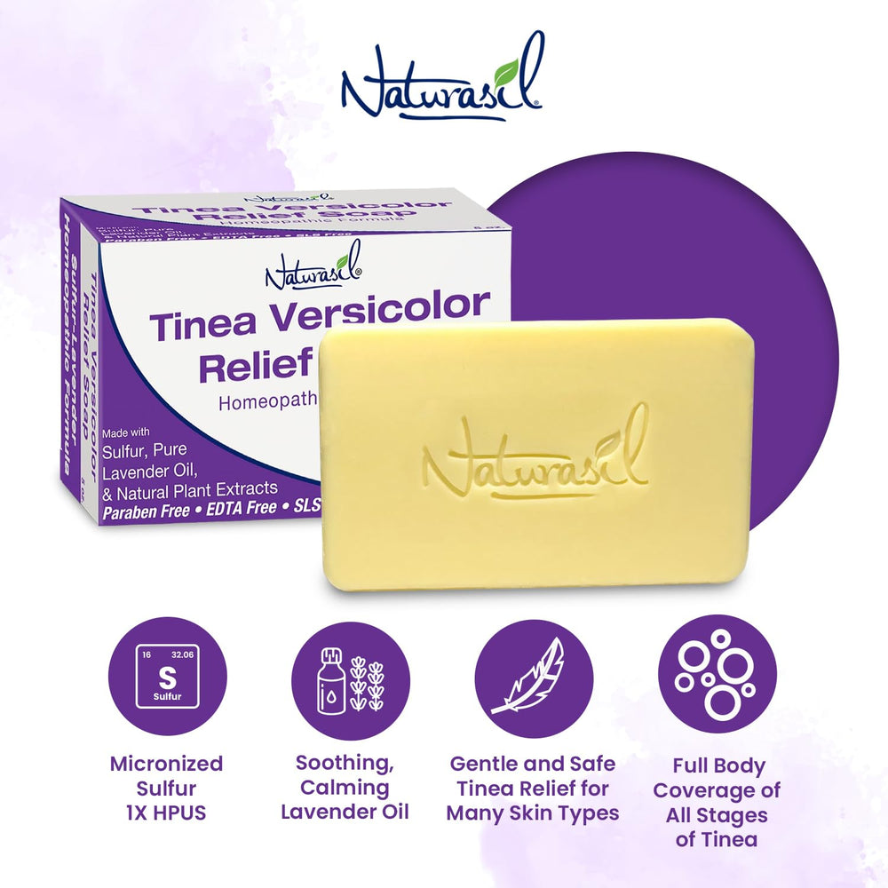Naturasil tinea versicolor soap bars closeup emphasizes gentle cleansing and non-irritating lather.