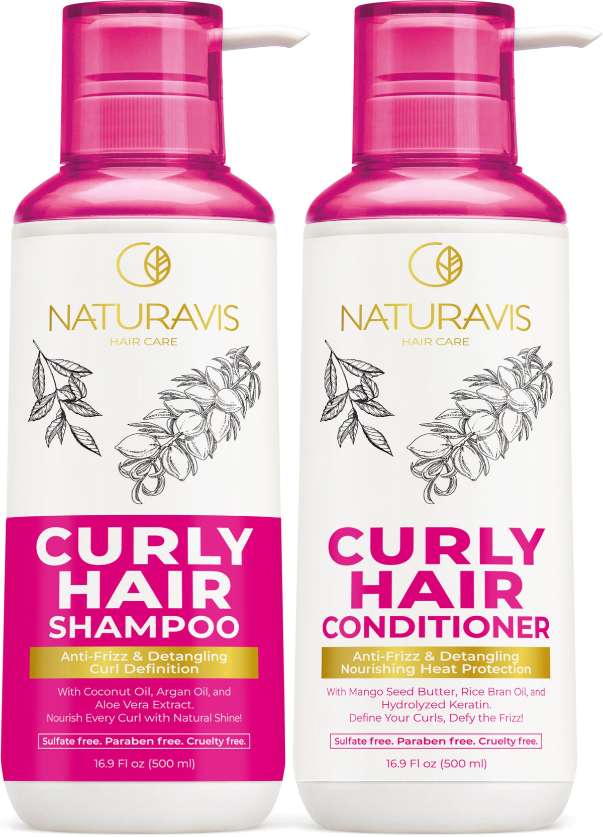 Naturavis Curly Hair Shampoo bottle demonstrates deep hydration for defined curls.