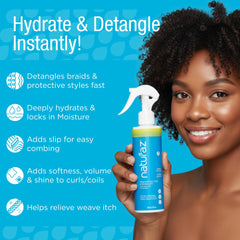 Naturaz Rehydrating Mist spray in action on curly hair for slip
