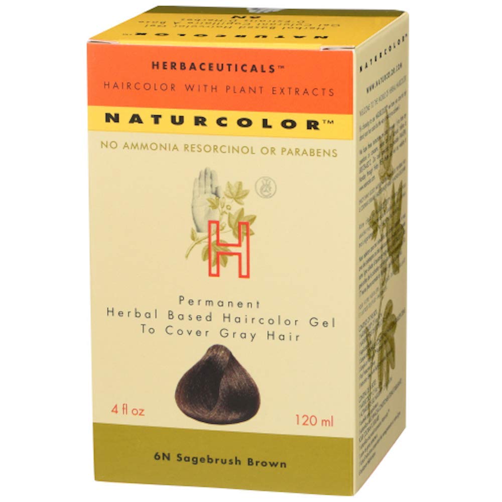 Naturcolor Sagebrush Brown packaging shows herbal permanent dye for natural-looking color