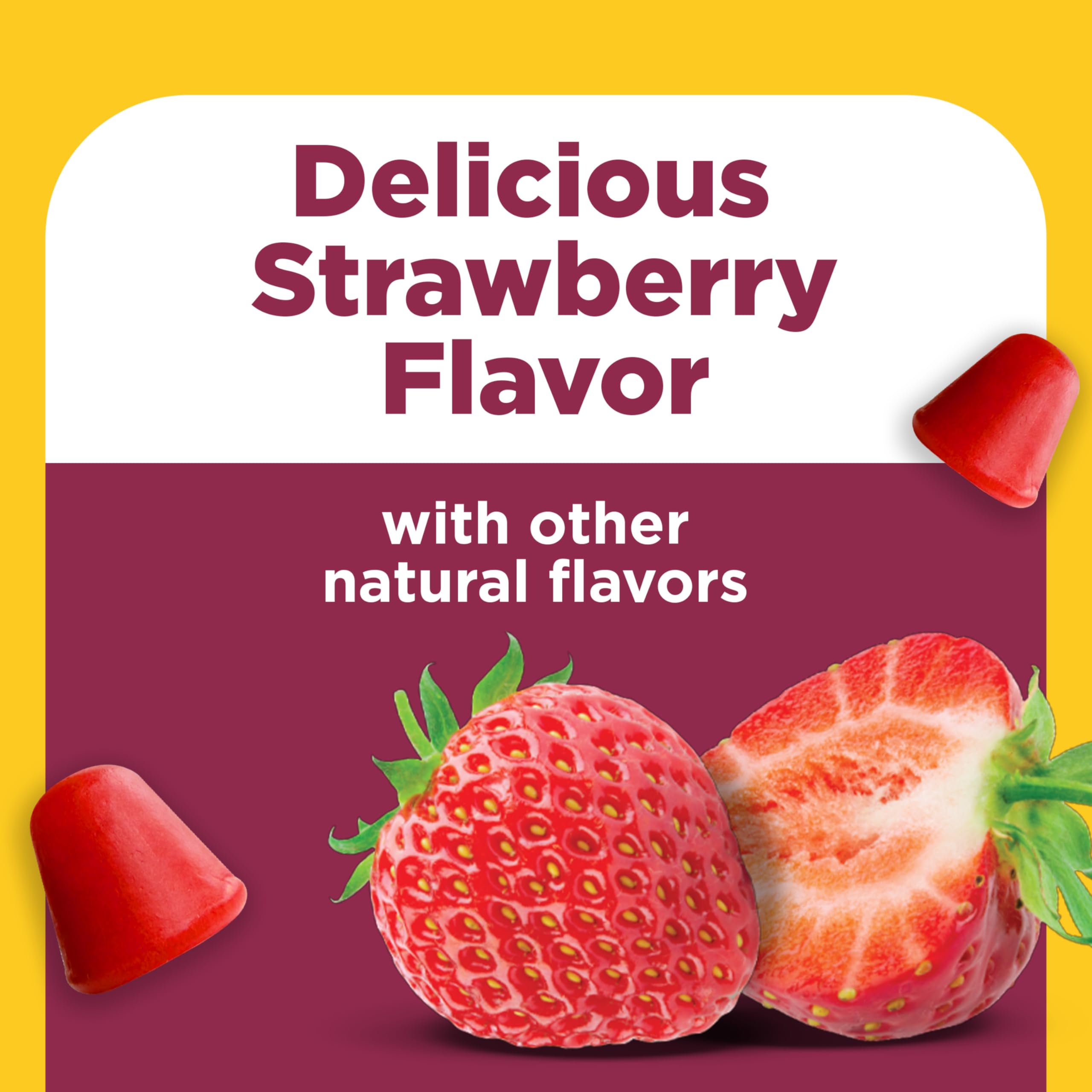 Nature Made close-up of gummy texture and strawberry color, shows natural fruit flavor appeal