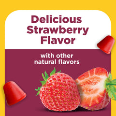 Nature Made close-up of gummy texture and strawberry color, shows natural fruit flavor appeal
