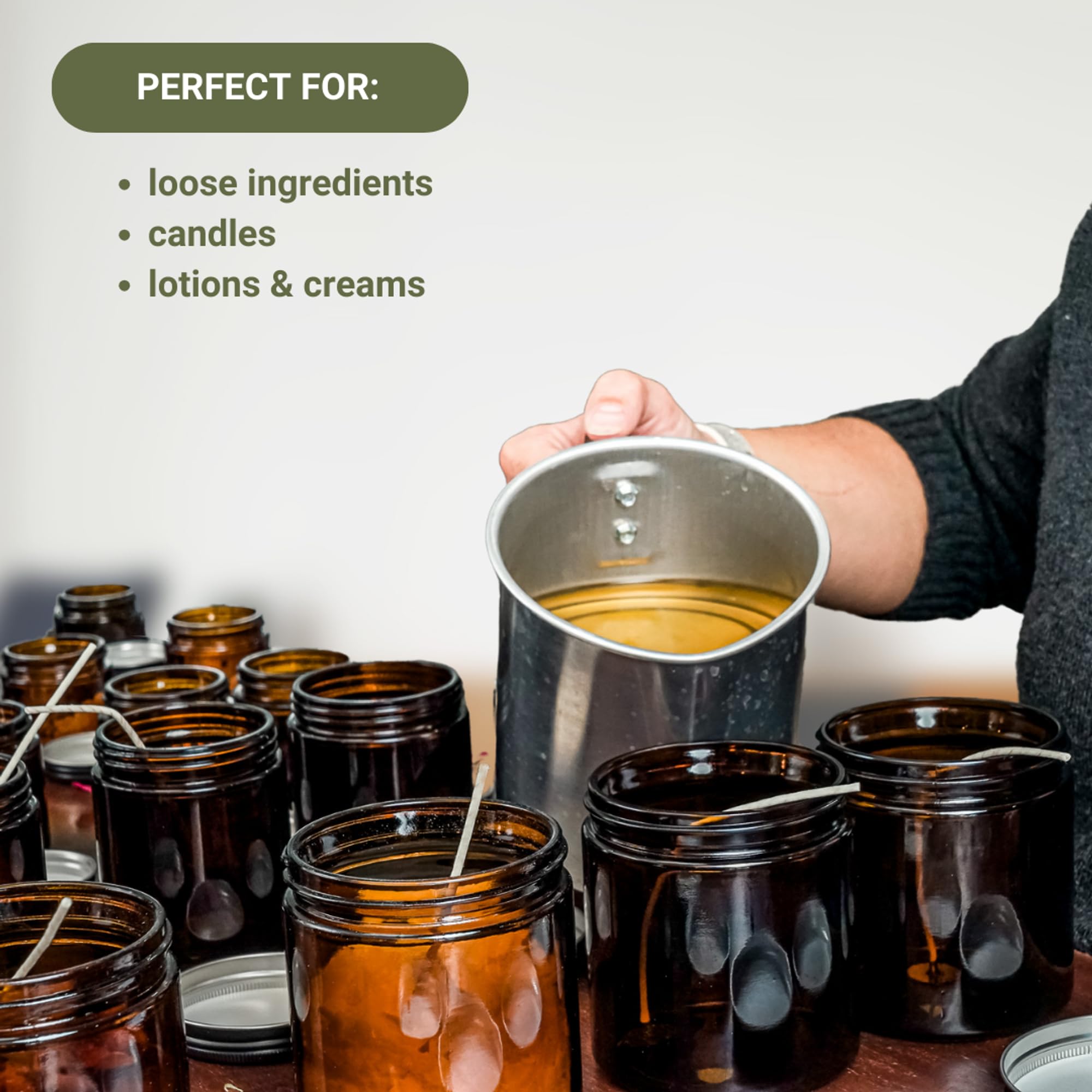 Nature Packaged amber glass protects contents from UV light and color fade.