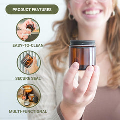 Nature Packaged amber glass wide opening eases cleaning and refilling.