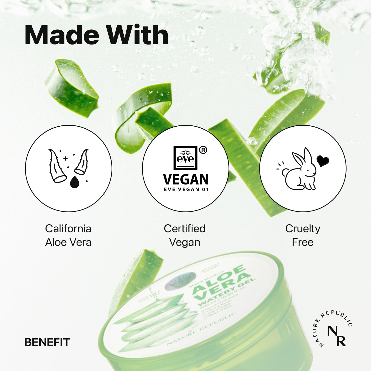 Nature Republic Aloe Vera Watery Gel applied on skin and hair for cooling moisture.