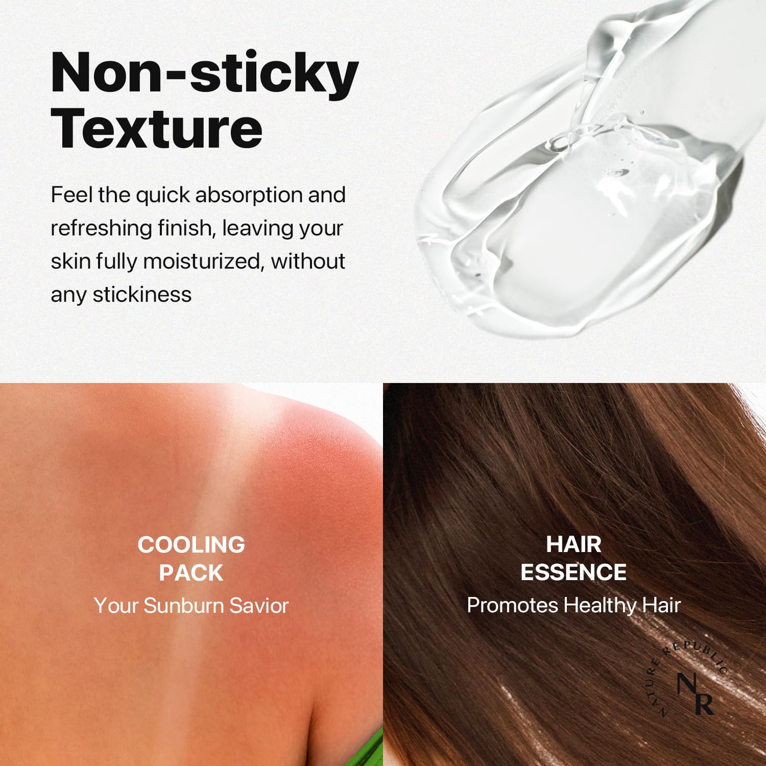 Nature Republic Aloe Vera Watery Gel uses California organic aloe for gentle soothing.