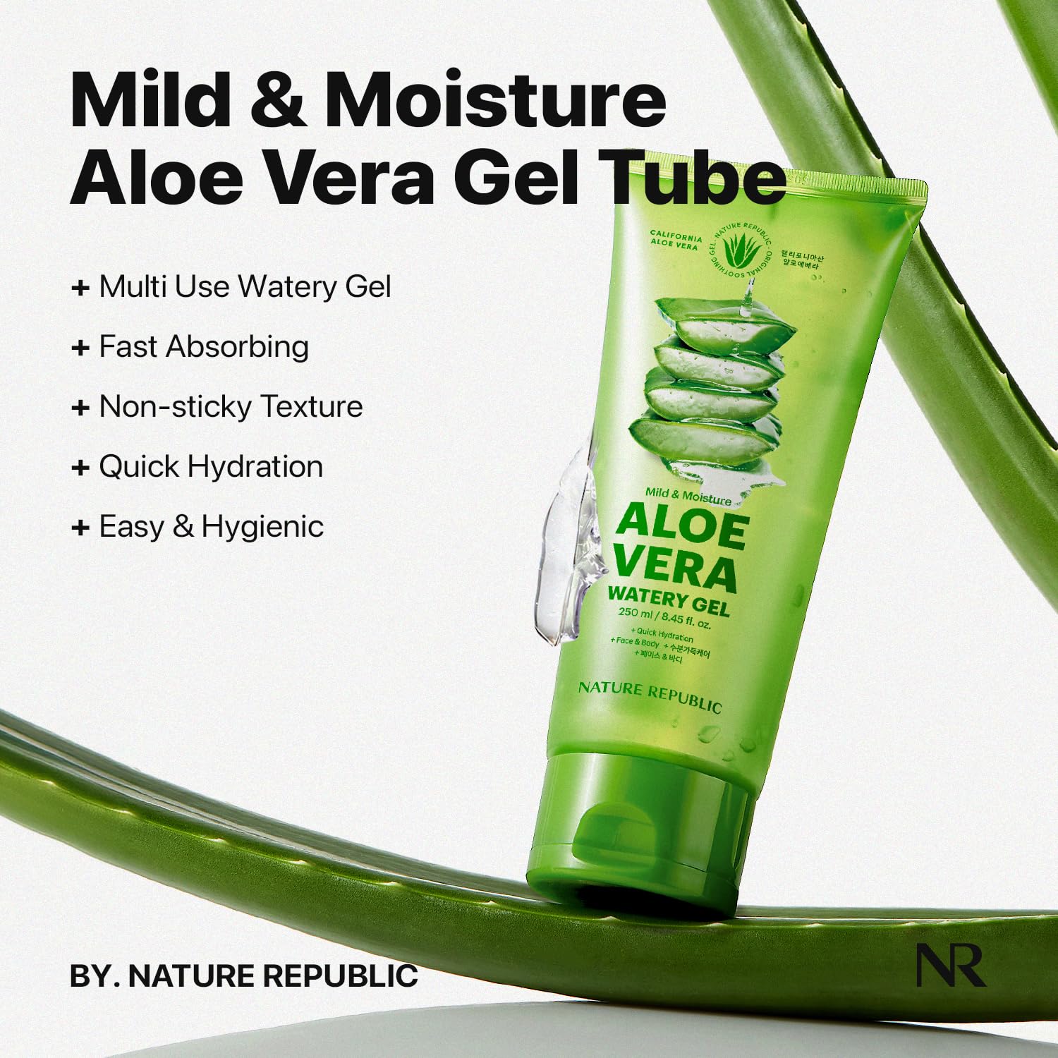 Close-up of Nature Republic Aloe Vera Gel texture—silky, non-sticky hydration.