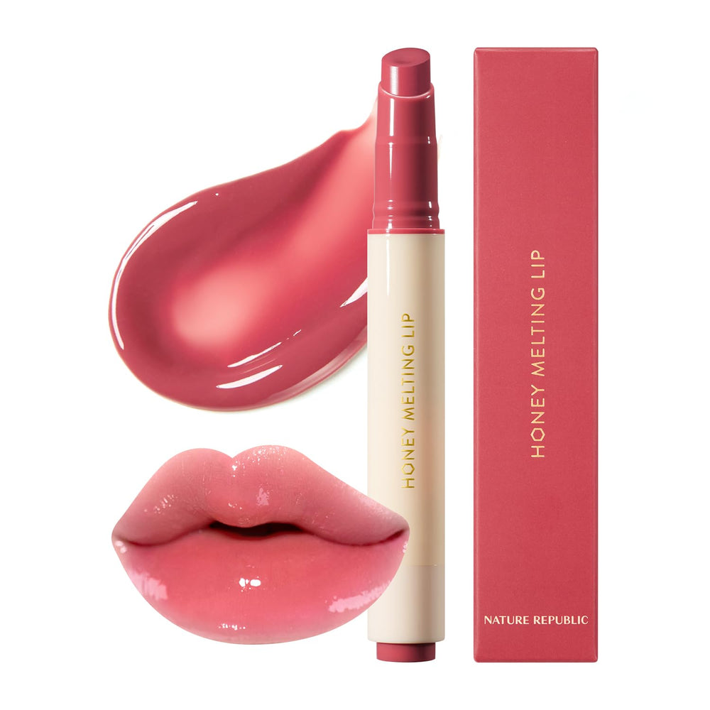 Nature Republic Honey Melting Lip 03 Berry packaging close-up highlights premium glossy lip care