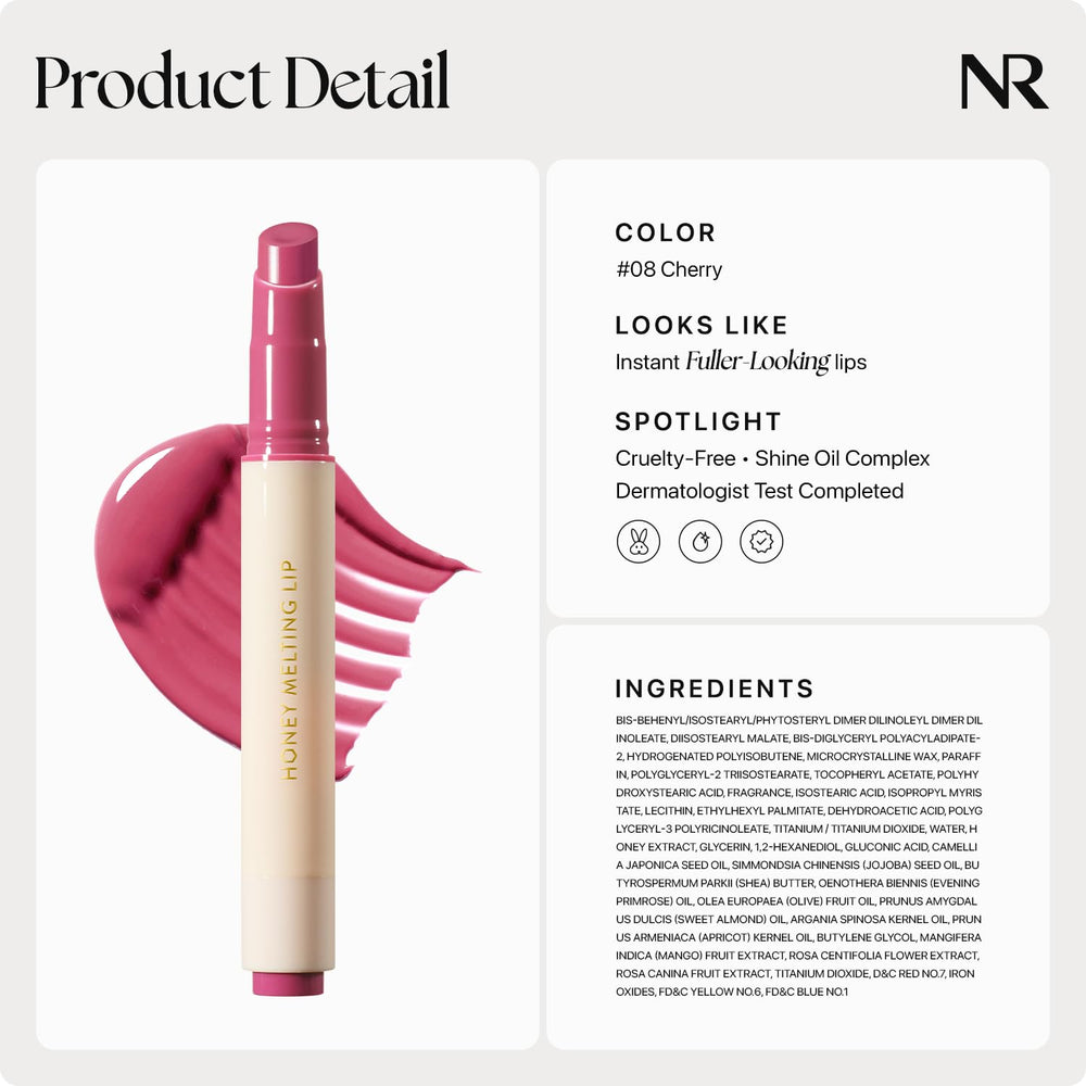 Nature Republic Honey Melting Lip 08 Dark Cherry Choux Shine Oil Complex hydration.