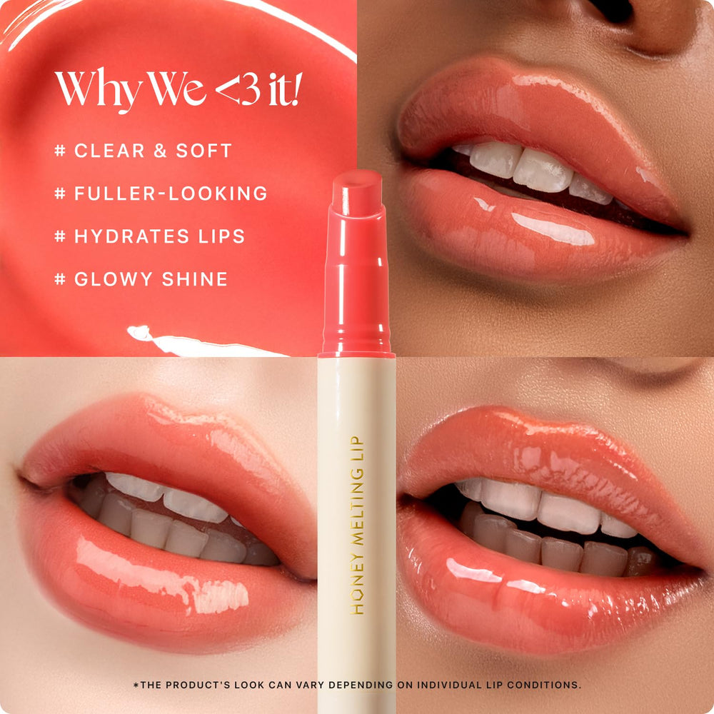 Nature Republic Honey Melting Lip 10 Peach texture closeup highlights glossy hydration.