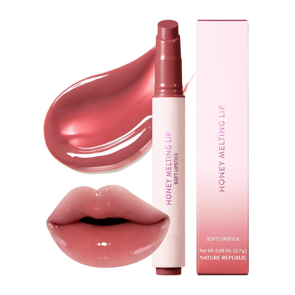 Nature Republic Honey Melting Lip 18 Rose Pink tube showing glossy hydration.