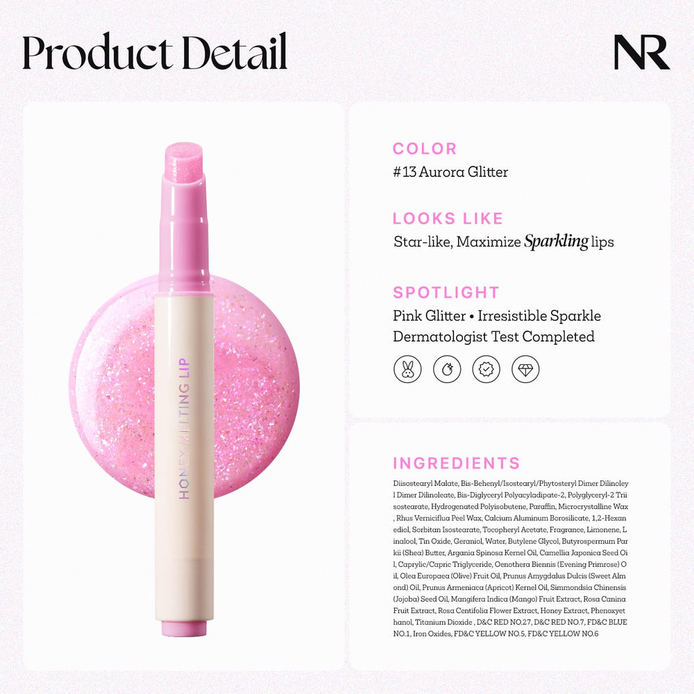 Nature Republic Honey Melting Lip Glitter 13 Aurora packaging cap detail and premium look