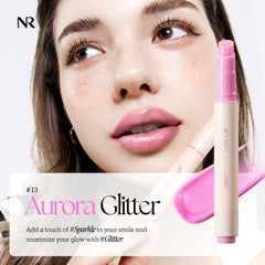 Nature Republic Honey Melting Lip Glitter 13 Aurora lip swatch reveals shimmering sheer tint