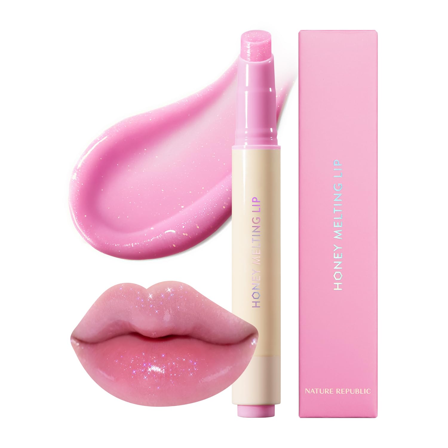 Nature Republic Honey Melting Lip Glitter 13 Aurora tube closeup showing glossy hydration