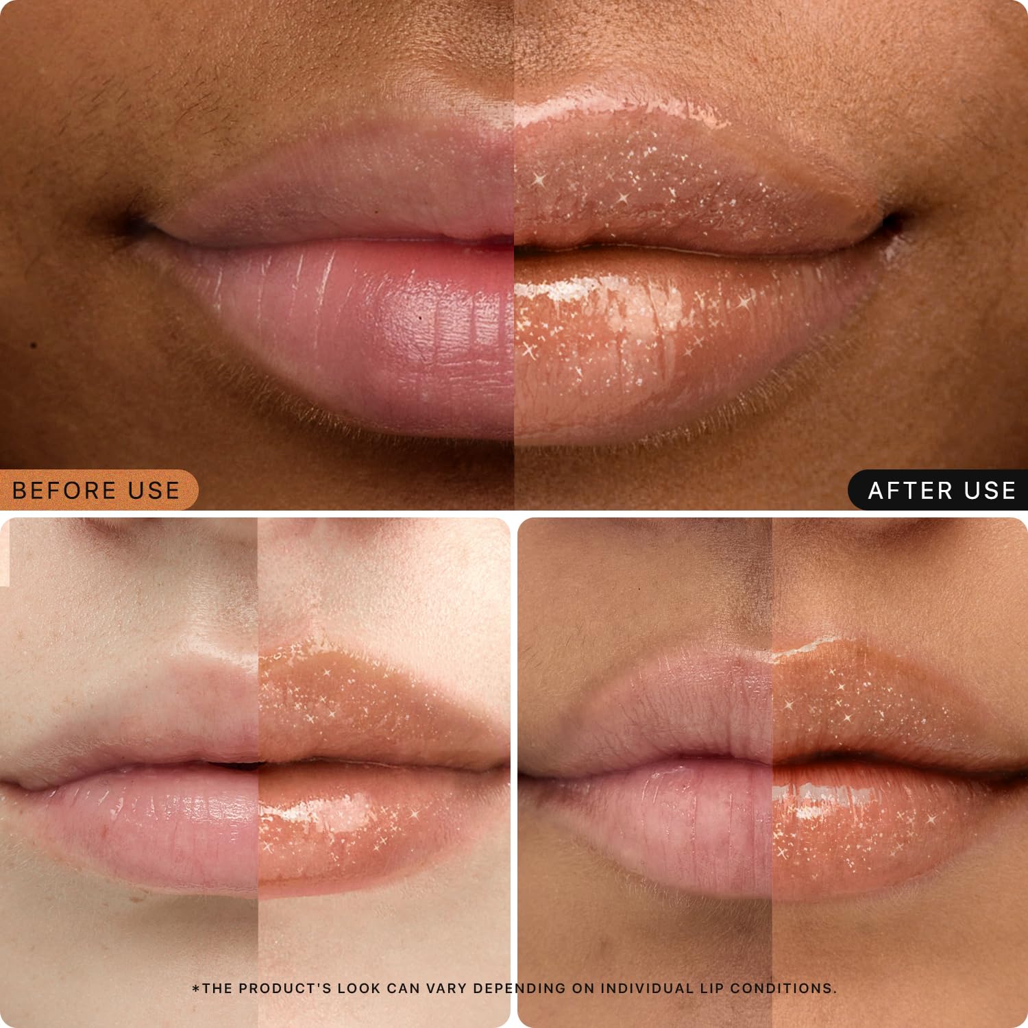 Nature Republic Honey Melting Lip Glitter Maple texture on lips with smooth finish.