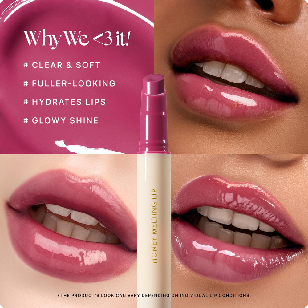 Nature Republic Honey Melting Lip glossy-finish provides a glassy sheen for everyday wear.