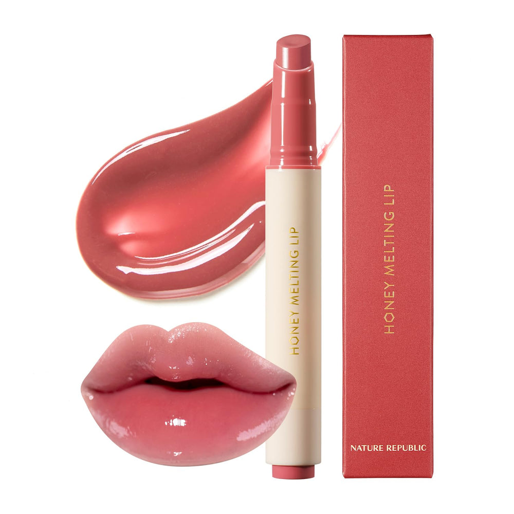 Nature Republic Honey Melting Lip Lychee soft texture close-up with hydrating gloss.