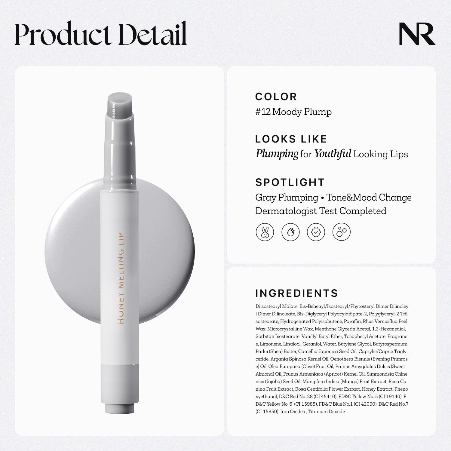 Nature Republic Honey Melting Lip Plumping 12 Gray on-lip wear, soft color with glow throughout day