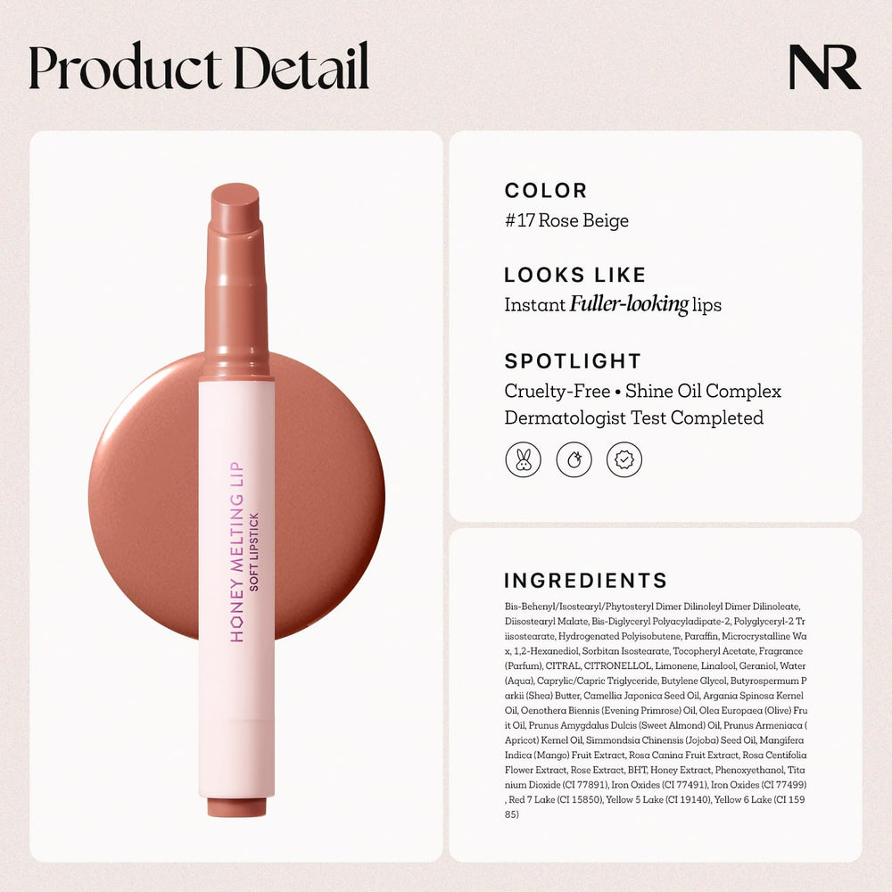 Nature Republic Honey Melting Lip Rose Beige shade swatch on skin shows versatility.