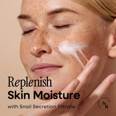 Nature Republic Snail Mucin Cream packaging highlights nourishing snail mucin and niacinamide benefits.